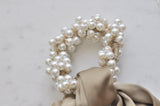 Bohemian Scrunchie Faux Pearl Hair Tie - Beige