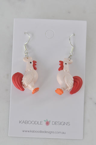 Animal Chicken Rooster Hen Cockerel Novelty Fun Drop Dangle Earrings