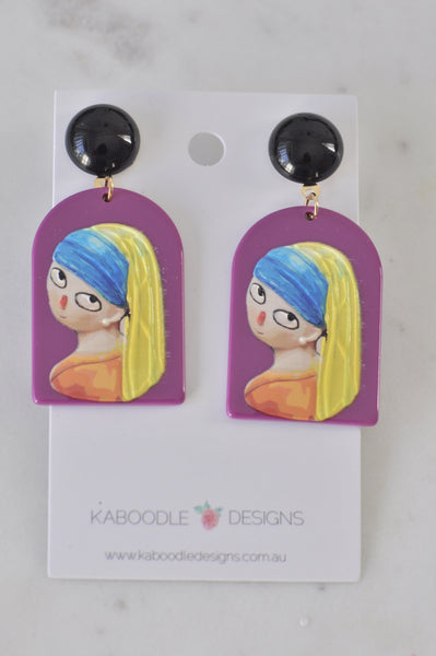 Novelty Van Gogh Girl With A Pearl Earring Inspired Dangle Earrings