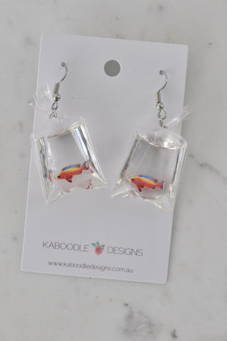 Novelty Resin Colourful Goldfish Gold Fish Bag Dangle Earrings