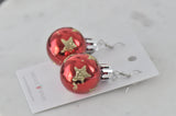 Christmas Shiny Bauble Balls With Gold Glitter Stars Drop Dangle Earrings