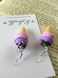 Miniature 3D Yummy Food Ice Cream Dangle Earrings - Strawberry and Grape