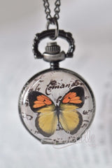 Butterfly Script Pocket Watch Necklace Kaboodle Designs