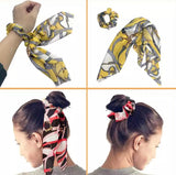 Bohemian Scrunchie Scarf Bow Hair Tie - Yellow Black