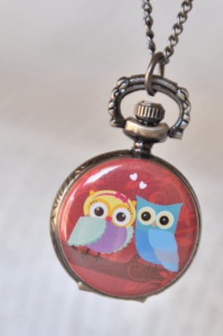 Owl Lovers - Pocket Watch Necklace